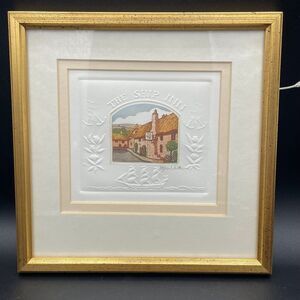 Gold Framed 1990s Stephen Whittle Ship Inn Color Etching Signed Print Embossed